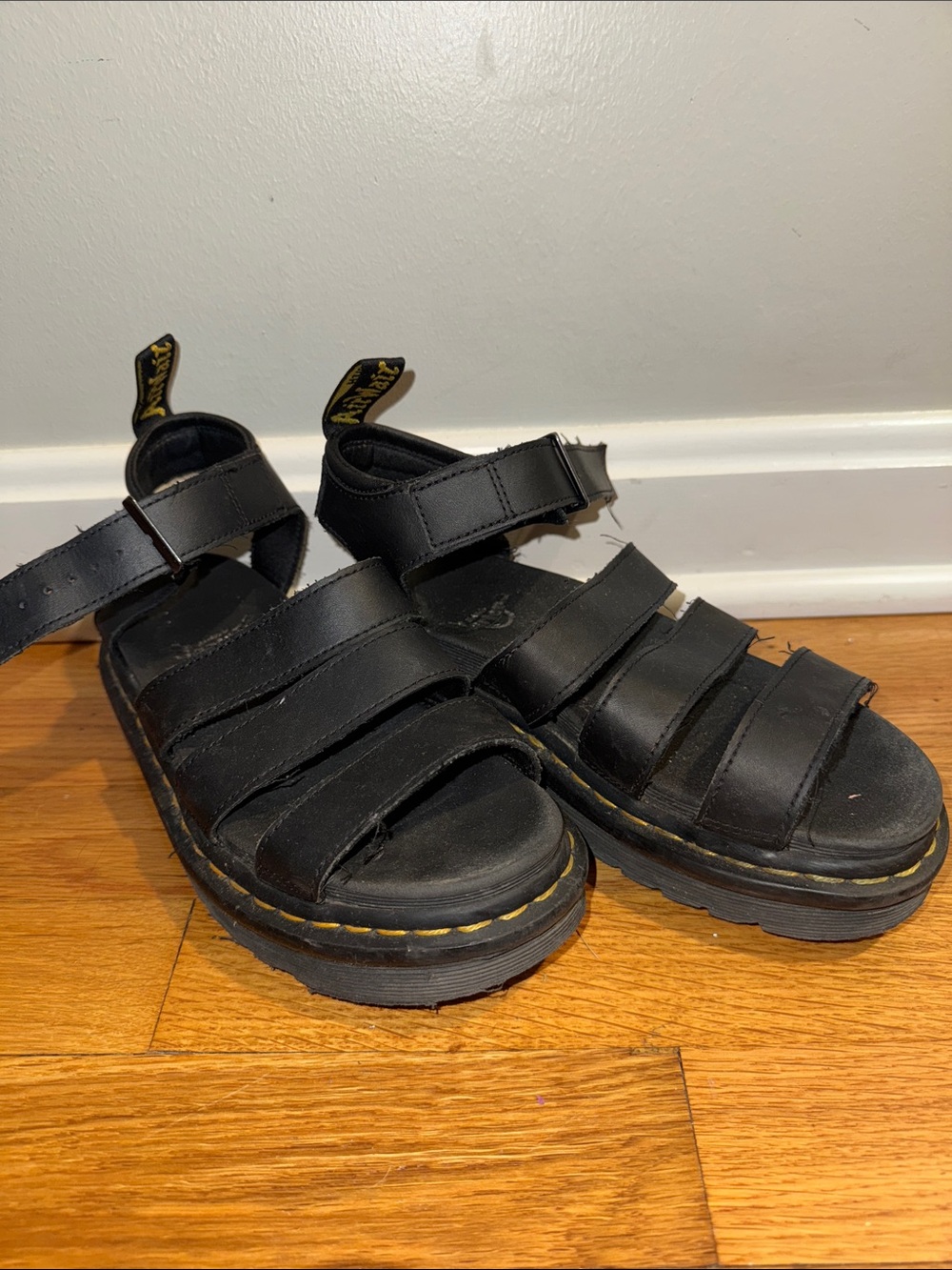 Dr. Martens Black Leather Multi-Strap Platform Sandals